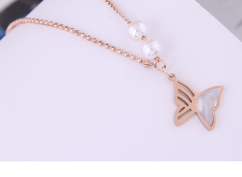 Fashion Gold Color Titanium Steel Butterfly Pearl Necklace,Necklaces