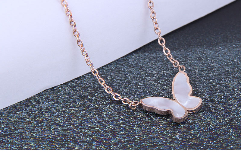 Fashion Rose Gold Color-2 Titanium Steel Butterfly Necklace,Necklaces