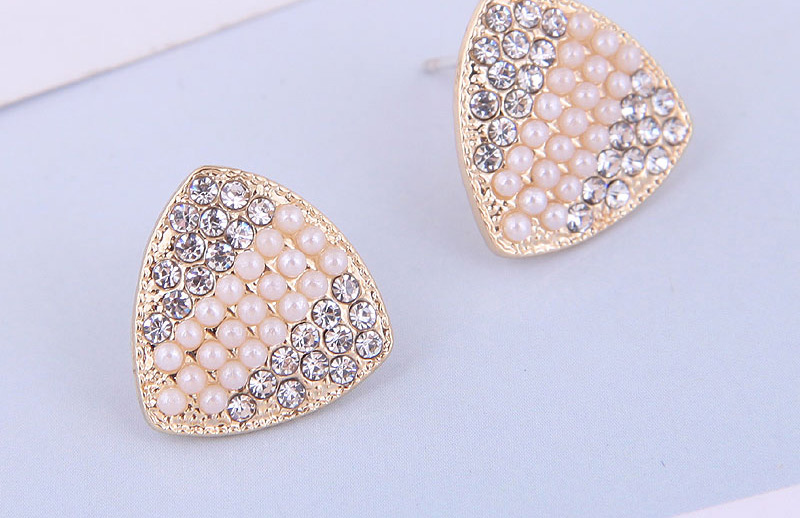 Fashion Gold Pearl Rhinestone Triangle Stud Earrings,Stud Earrings