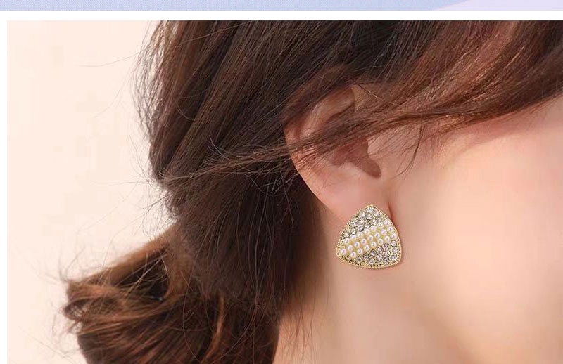 Fashion Gold Pearl Rhinestone Triangle Stud Earrings,Stud Earrings