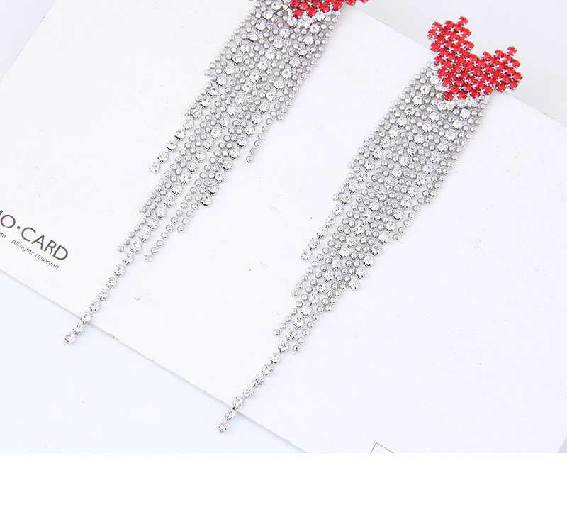 Fashion Silver Metal Glitter Diamond Love Heart Tassel Earrings,Drop Earrings