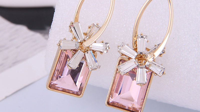 Fashion Pink Petal Square Diamond Earrings,Hoop Earrings