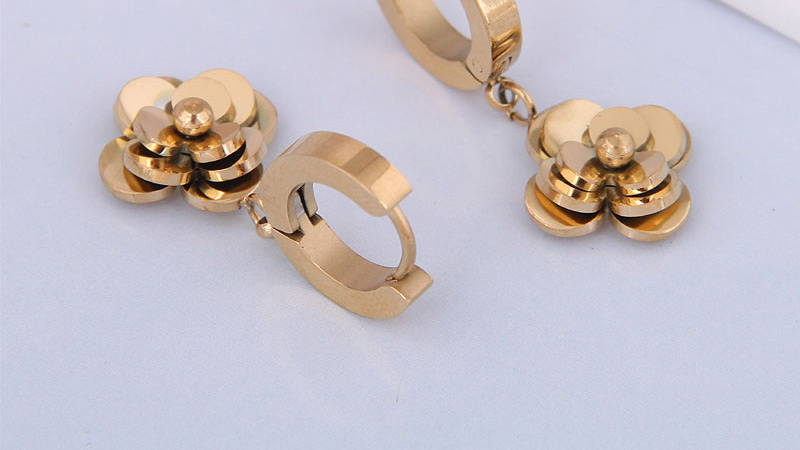 Fashion Gold Titanium Steel Rosette Earrings,Earrings