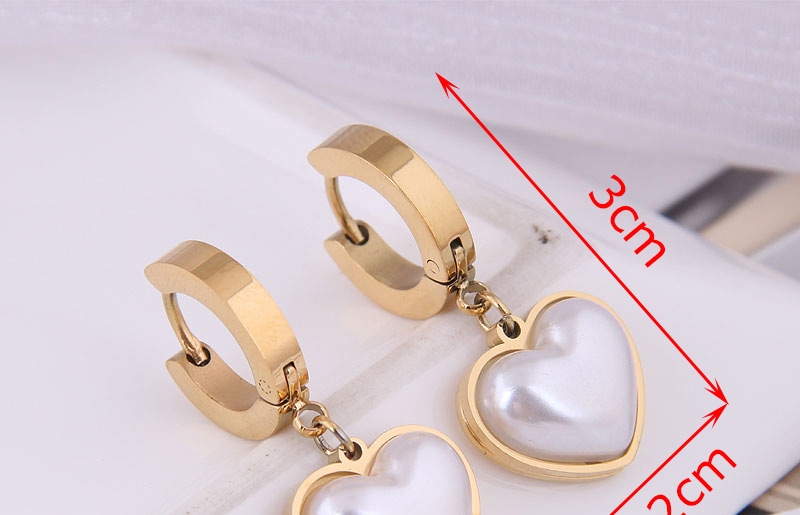Fashion Rose Gold Titanium Steel Peach Heart Pearl Earrings,Earrings