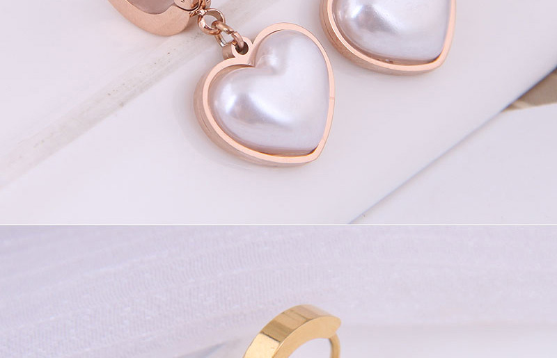 Fashion Rose Gold Titanium Steel Peach Heart Pearl Earrings,Earrings