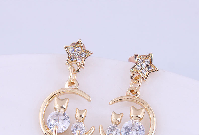 Fashion Gold Alloy Five-pointed Star Cat Earrings,Stud Earrings