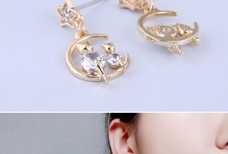 Fashion Gold Alloy Five-pointed Star Cat Earrings,Stud Earrings