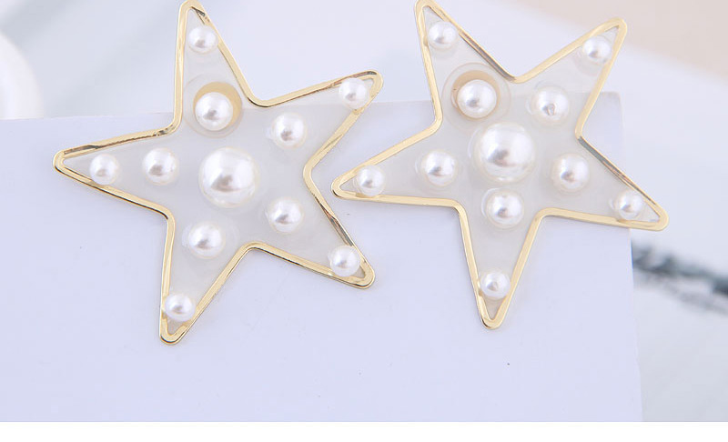 Fashion Gold Five-pointed Star Pearl Stud Earrings,Stud Earrings