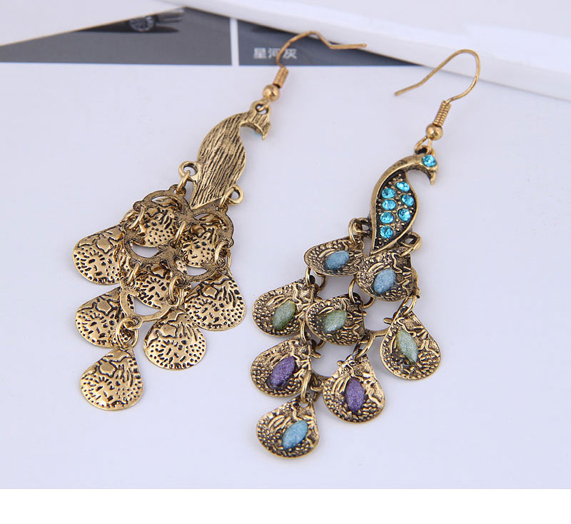 Fashion Gold Metal Peacock Tassel Geometric Earrings,Drop Earrings