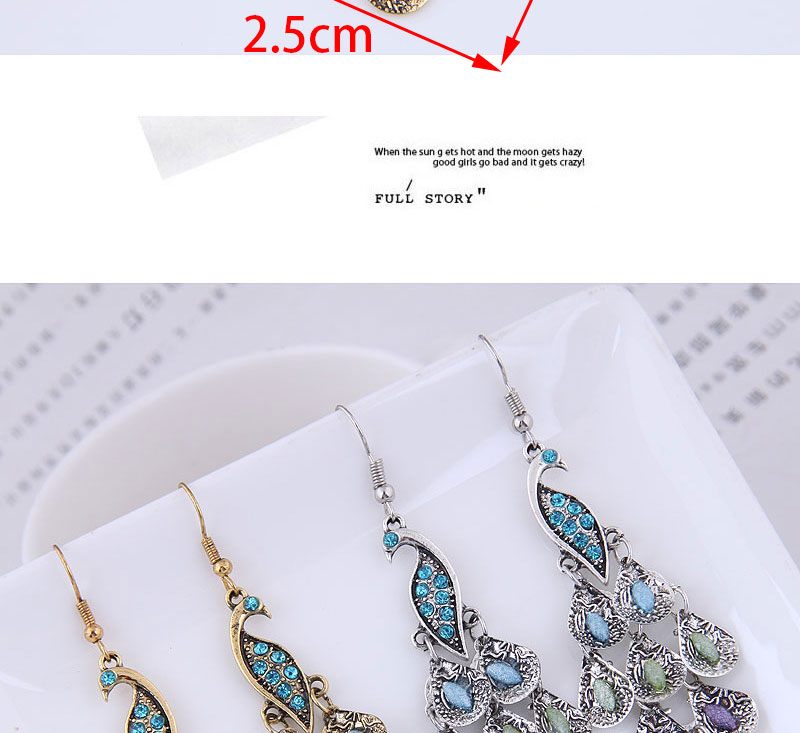 Fashion Silver Metal Peacock Tassel Geometric Earrings,Drop Earrings