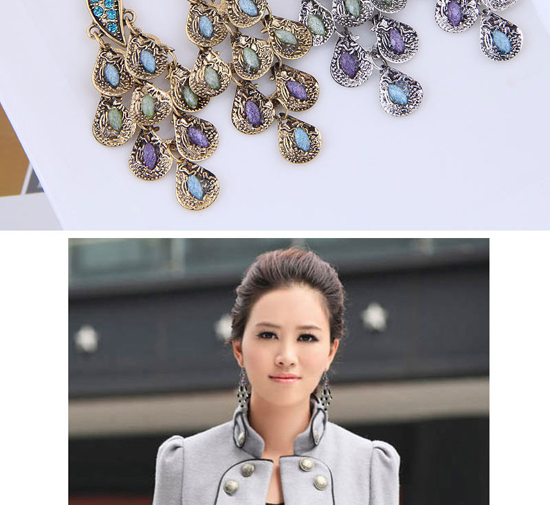 Fashion Silver Metal Peacock Tassel Geometric Earrings,Drop Earrings