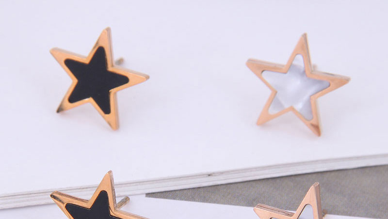 Fashion Black Titanium Steel Five-pointed Star Stud Earrings,Earrings