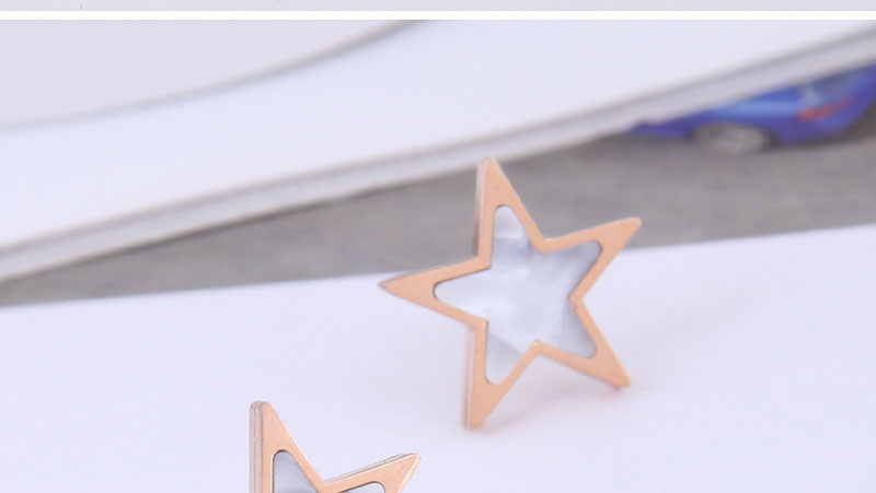 Fashion White Titanium Steel Five-pointed Star Stud Earrings,Earrings