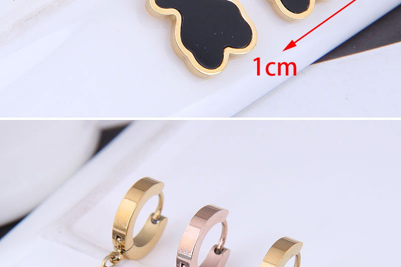 Fashion Gold-black Titanium Steel Bear Earrings,Earrings