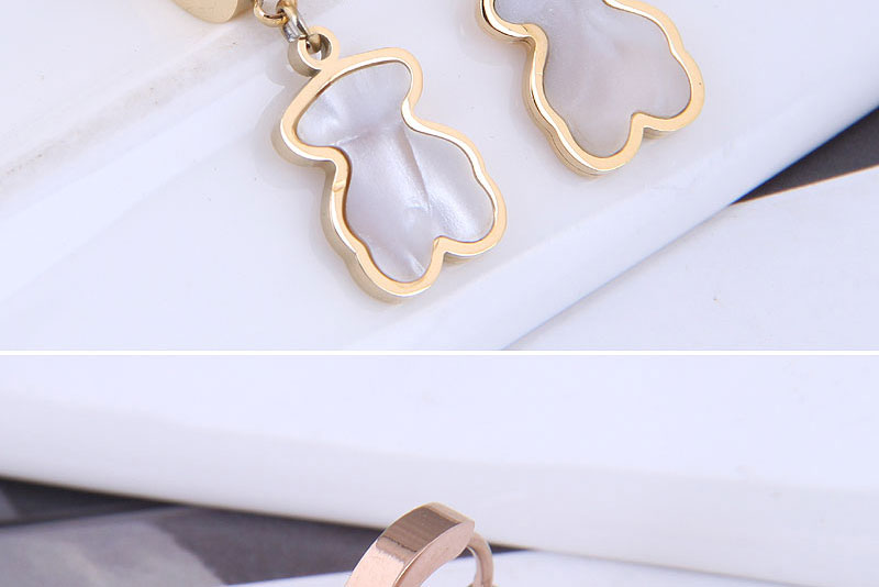 Fashion Rose Gold-white Titanium Steel Bear Earrings,Earrings