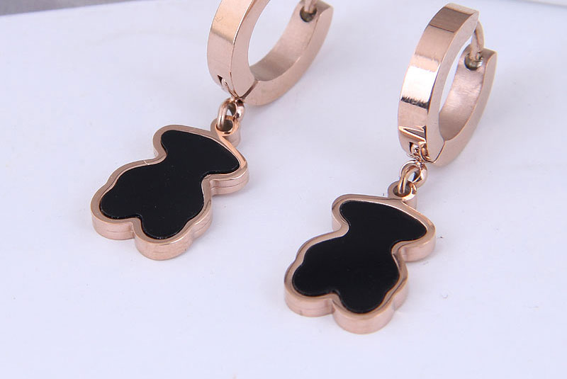 Fashion Rose Gold-black Titanium Steel Bear Earrings,Earrings