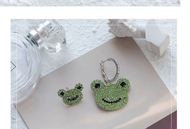 Fashion Green Metal Flash Diamond Frog Asymmetrical Earrings,Stud Earrings