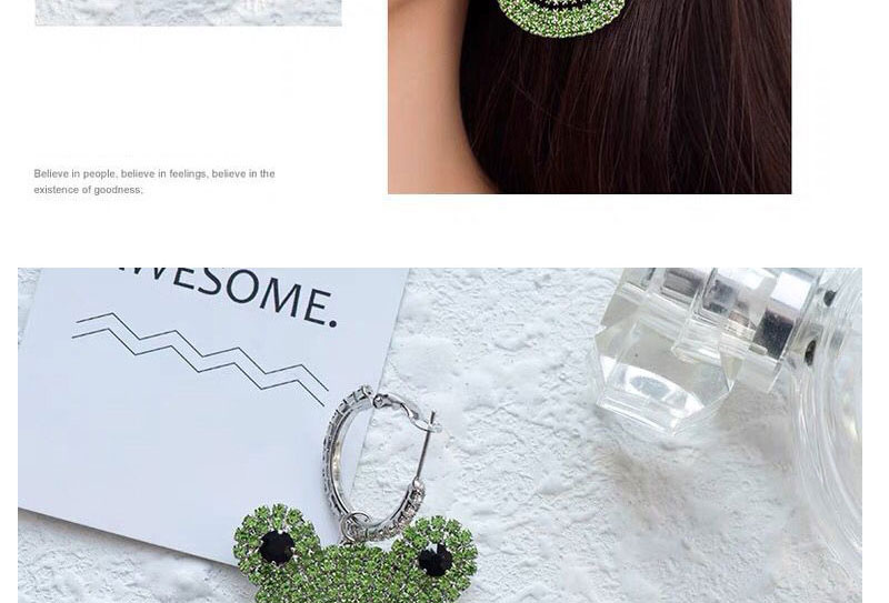 Fashion Green Metal Flash Diamond Frog Asymmetrical Earrings,Stud Earrings