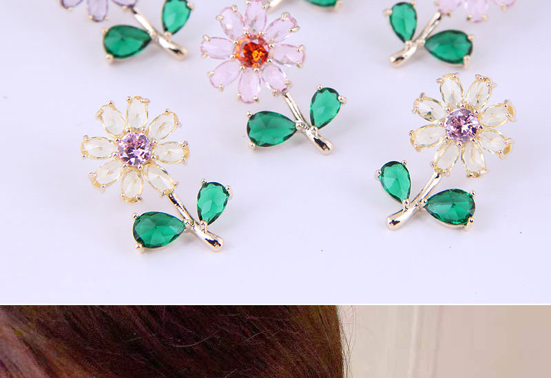 Fashion Pink Copper Inlaid Zirconium Flower Earrings,Earrings