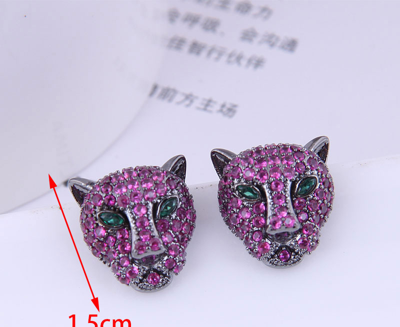 Fashion Rose Gold Copper Inlaid Zirconium Leopard Earrings,Earrings