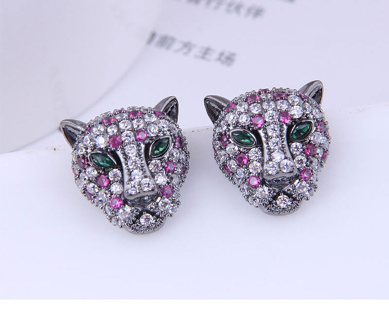 Fashion Silver-2 Copper Inlaid Zirconium Leopard Earrings,Earrings