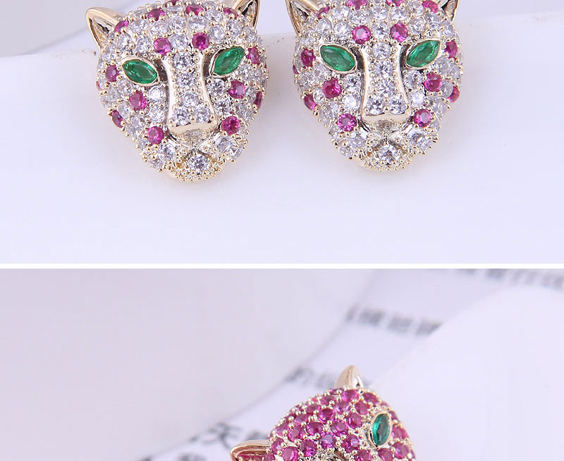 Fashion Gold Copper Inlaid Zirconium Leopard Earrings,Earrings