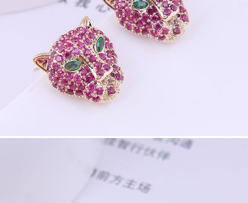 Fashion Silver-2 Copper Inlaid Zirconium Leopard Earrings,Earrings