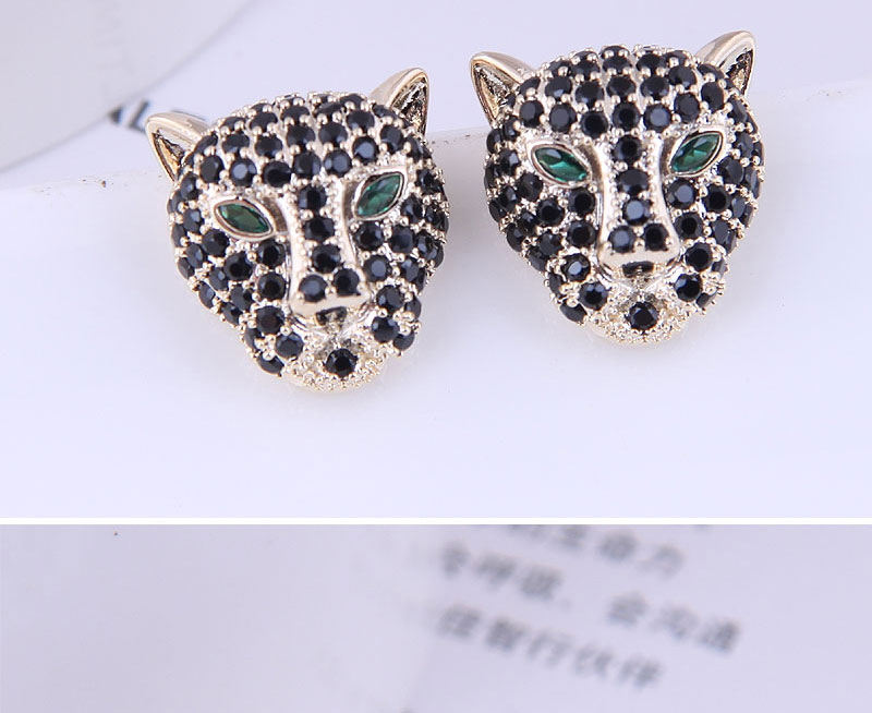 Fashion Black Copper Inlaid Zirconium Leopard Earrings,Earrings