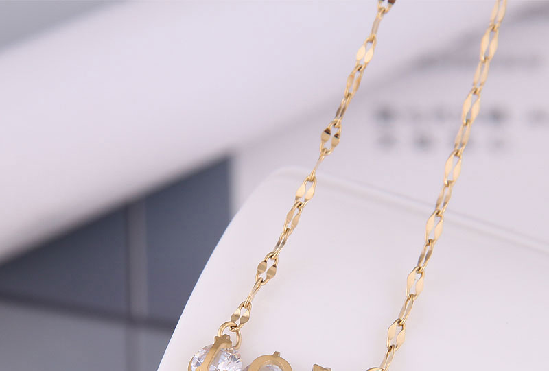 Fashion Gold Titanium Steel Inlaid Zirconium Letter Love Necklace,Necklaces