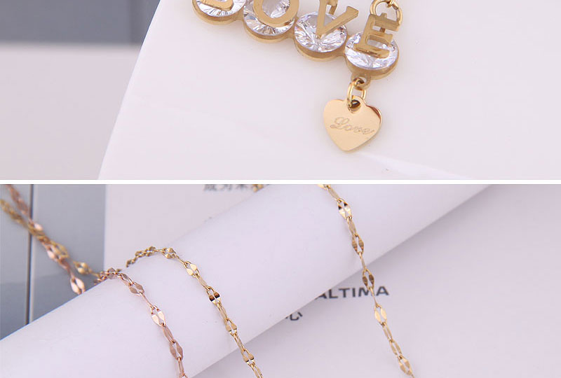 Fashion Gold Titanium Steel Inlaid Zirconium Letter Love Necklace,Necklaces