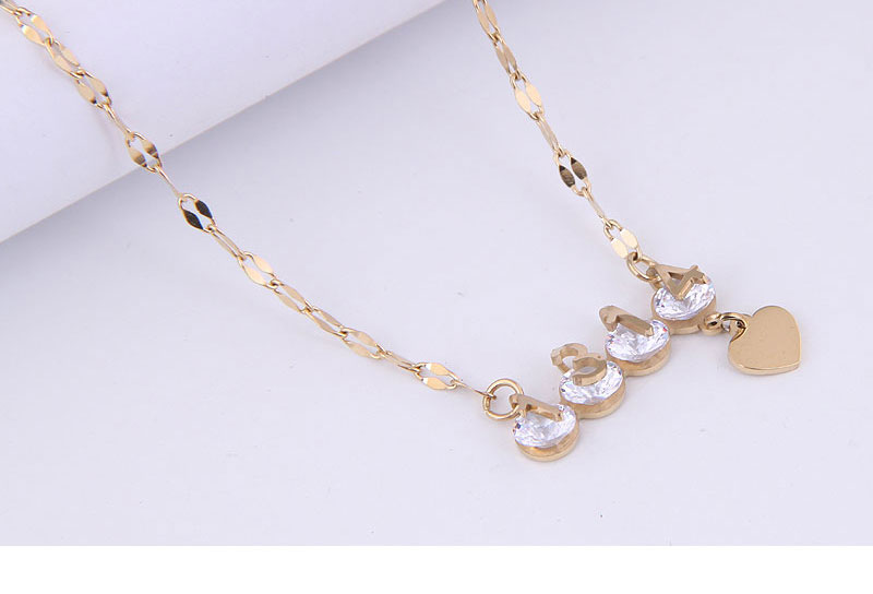 Fashion Golden-2 Titanium Steel Inlaid Zirconium Digital Love Necklace,Necklaces