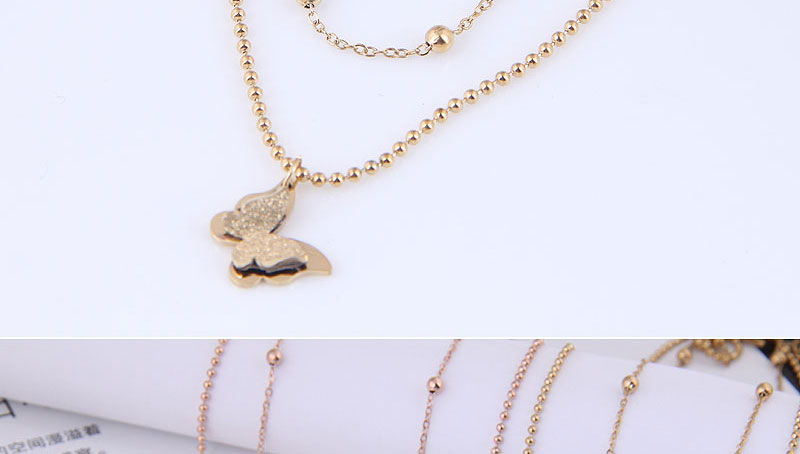Fashion Gold Titanium Steel Butterfly Double Necklace,Necklaces