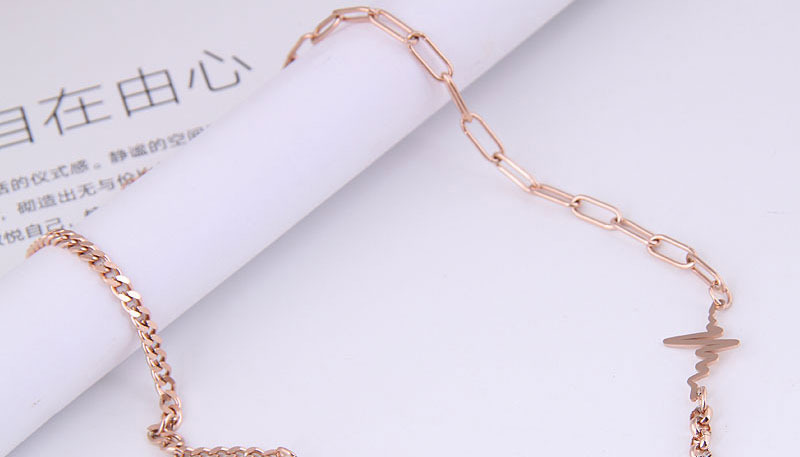 Fashion Rose Gold Titanium Steel Electrocardiogram Necklace,Necklaces