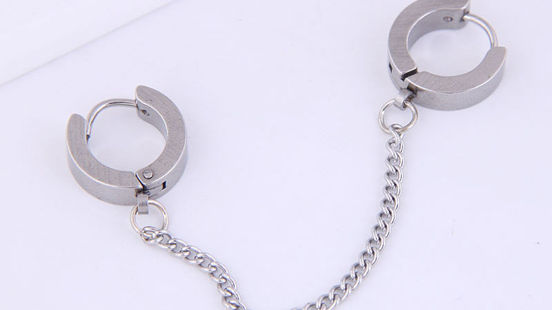 Fashion Silver Titanium Steel Single Tassel Earring,Earrings