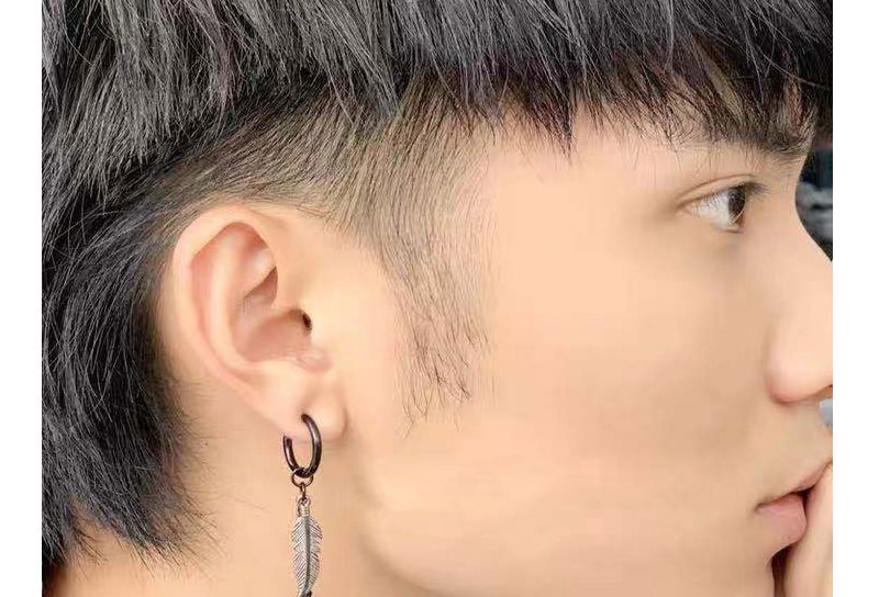 Fashion Black Titanium Steel Feather Chain Single Ear Ring,Earrings