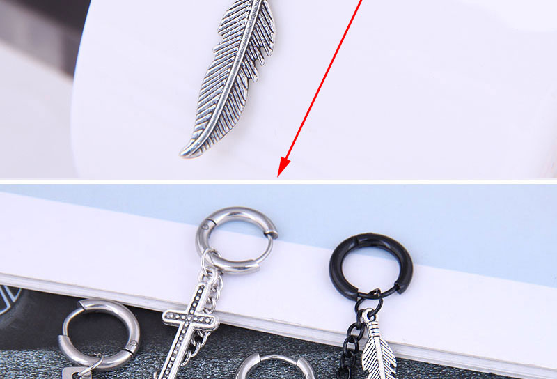 Fashion Silver Titanium Steel Feather Single Ear Ring,Earrings