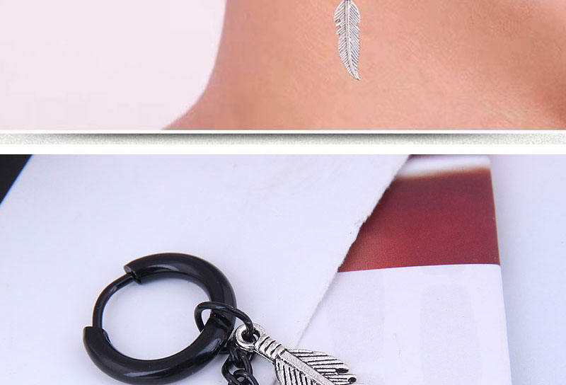 Fashion Silver Titanium Steel Feather Single Ear Ring,Earrings