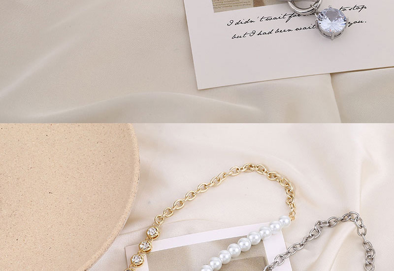 Fashion Gold Metal Inlaid Zirconium Pearl Stitching Necklace,Necklaces