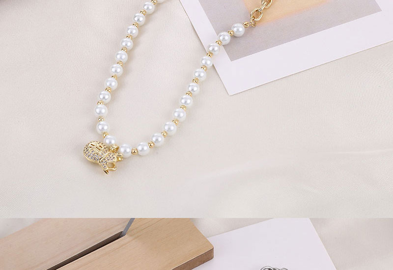 Fashion Gold Metal Inlaid Zirconium Purse And Pearl Necklace,Necklaces