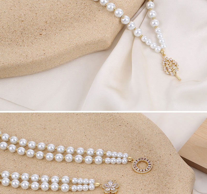 Fashion White Metal Inlaid Zirconium Leaf Pearl Necklace,Necklaces
