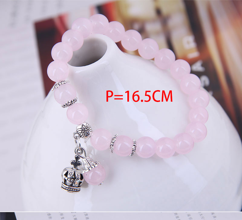 Fashion Light Pink Alloy Crown Ball Beaded Bracelet,Necklaces