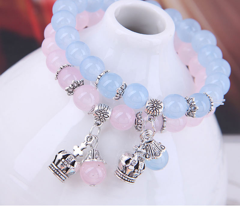 Fashion Blue Alloy Crown Ball Beaded Bracelet,Necklaces