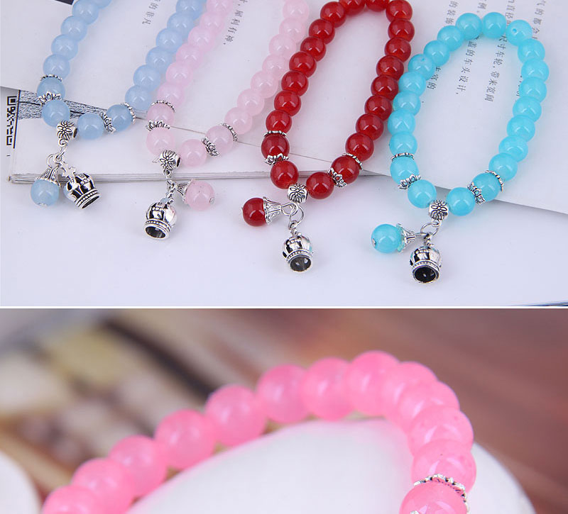 Fashion Pink Alloy Crown Ball Beaded Bracelet,Necklaces