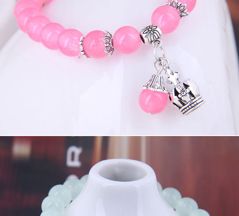 Fashion Light Pink Alloy Crown Ball Beaded Bracelet,Necklaces