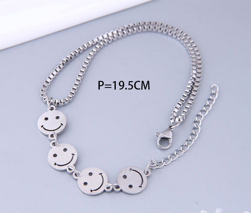 Fashion Silver Color Titanium Steel Box Smiley Face Stitching Bracelet,Bracelets