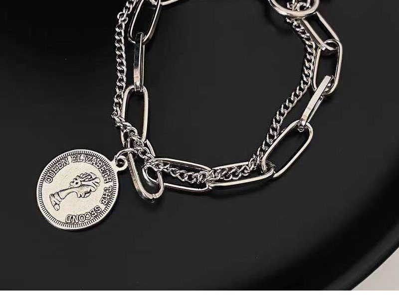 Fashion Silver Color Titanium Steel Coin Double Chain Bracelet,Bracelets