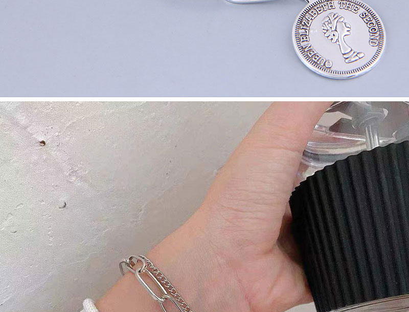 Fashion Silver Color Titanium Steel Coin Double Chain Bracelet,Bracelets