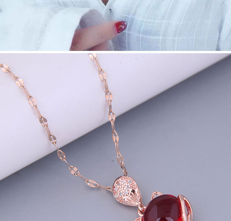 Fashion Rose Gold Color Copper Inlaid Zirconium Fox Geometric Necklace,Necklaces