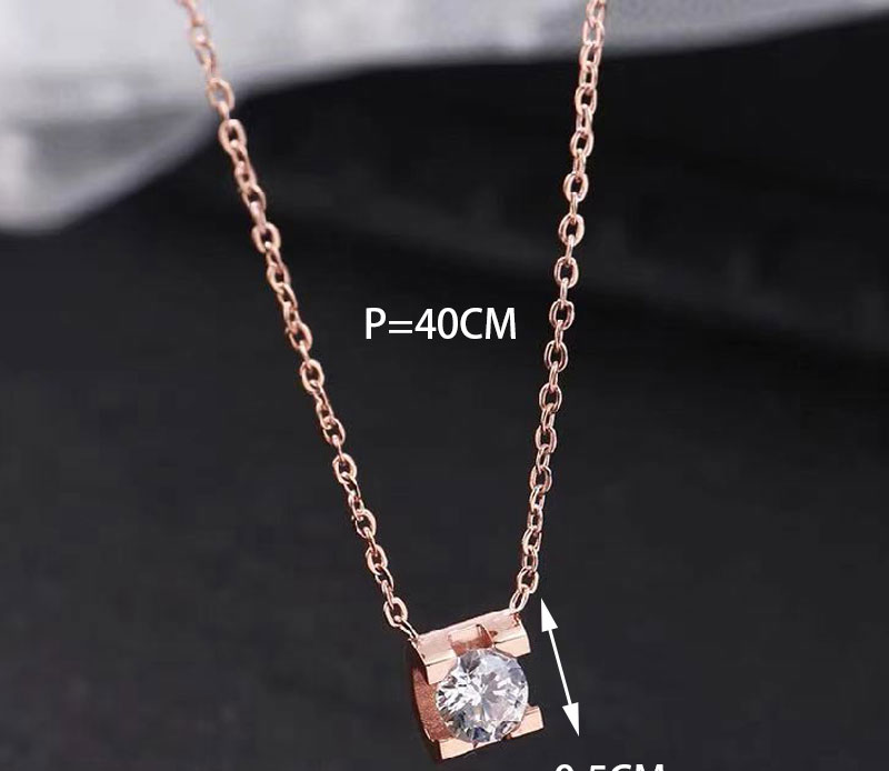 Fashion Gold Color Titanium Steel Inlaid Zirconium Geometric Necklace,Necklaces