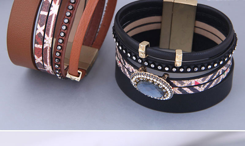 Fashion 2# Geometric Leather Multilayer Magnetic Clasp Bracelet,Fashion Bracelets